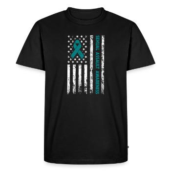 Ruban sarcelle Drapeau américain de sensibilisation aux agressions sexuelles - T-shirt Premium bio Homme - noir - Devant - Nico (187cm)