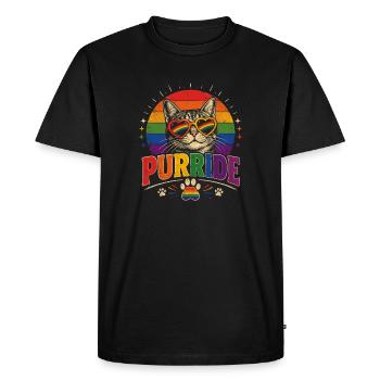 Purride Rainbow Cat - Men's Premium Organic T-Shirt - black - Front - Nico (187cm)