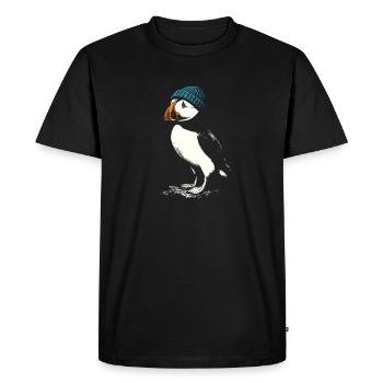 Un macareux avec bonnet - T-shirt Premium bio Homme - noir - Devant - Nico (187cm)