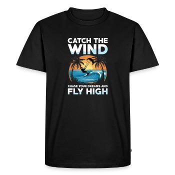 Attrape le vent Poursuis tes rêves Fuite vers les hauteurs - T-shirt Premium bio Homme - noir - Devant - Nico (187cm)