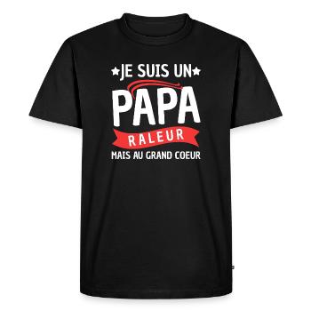 Papa Râleur Mais Au Grand Cœur Cadeau Fête - T-shirt Premium bio Homme - noir - Devant - Nico (187cm)