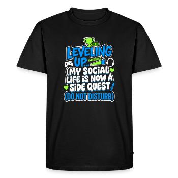 Faire monter de niveau ma vie sociale, joueur - T-shirt Premium bio Homme - noir - Devant - Nico (187cm)