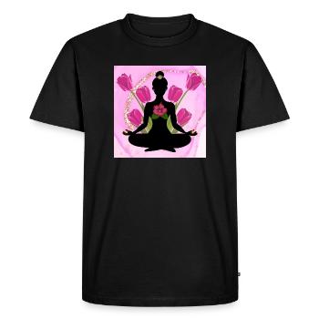 Silhouette méditative hibiscus roses - T-shirt Premium bio Homme - noir - Devant - Nico (187cm)