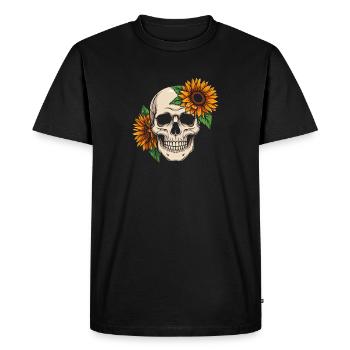 Crâne Squelette de fleurs de crâne de tournesol - T-shirt Premium bio Homme - noir - Devant - Nico (187cm)