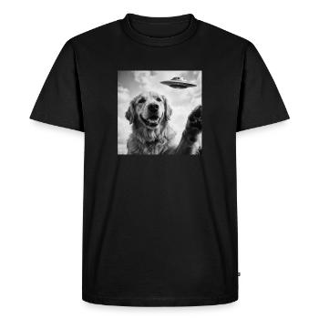 Chien Golden Retriever drôle avec un extraterrestre OVNI - T-shirt Premium bio Homme - noir - Devant - Nico (187cm)