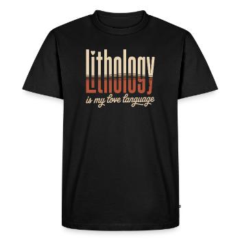 Littérologie : Typographie du langage de l’amour - T-shirt Premium bio Homme - noir - Devant - Nico (187cm)