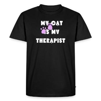 Mon chat est mon thérapeute - T-shirt Premium bio Homme - noir - Devant - Nico (187cm)