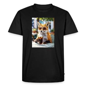 Renard avec des lunettes de soleil au café - T-shirt Premium bio Homme - noir - Devant - Nico (187cm)
