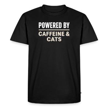 Kaffee Spruch - Powered By Caffeine And Cats - Men's Premium Organic T-Shirt - black - Front - Nico (187cm)