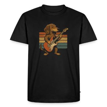 Chien à la guitare électrique dans un groupe rétro - T-shirt Premium bio Homme - noir - Devant - Nico (187cm)