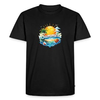 Plage d’été et palmiers - T-shirt Premium bio Homme - noir - Devant - Nico (187cm)