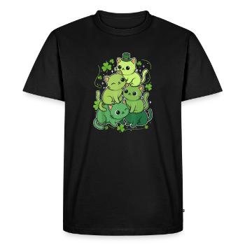 Trèfle des Chats verts de la Saint-Patrick - T-shirt Premium bio Homme - noir - Devant - Nico (187cm)