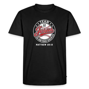 L’équipe Jésus Fait des disciples Matthieu 28:19 - T-shirt Premium bio Homme - noir - Devant - Nico (187cm)