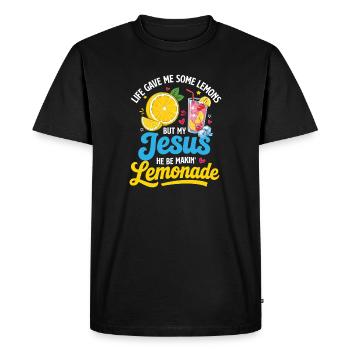 Jésus faisant de la limonade de l’humour chrétien - T-shirt Premium bio Homme - noir - Devant - Nico (187cm)