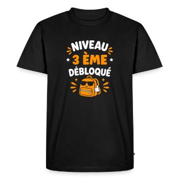 Niveau 3ème Débloqué Sac à Dos - T-shirt Premium bio Homme - noir - Devant - Nico (187cm)