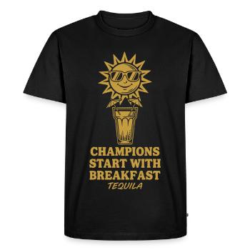 Les champions commencent avec la tequila du petit-déjeuner - T-shirt Premium bio Homme - noir - Devant - Nico (187cm)
