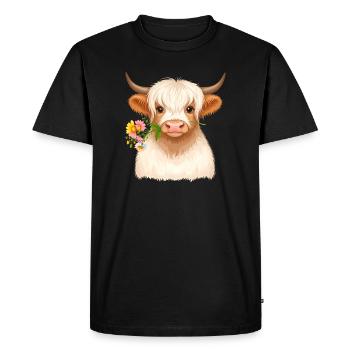 Aspect vache des Highlands avec des fleurs en bouche au printemps - T-shirt Premium bio Homme - noir - Devant - Nico (187cm)