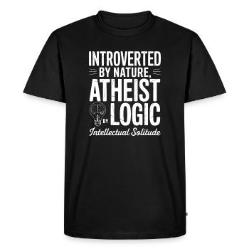 Introverti par nature, logique athée - T-shirt Premium bio Homme - noir - Devant - Nico (187cm)