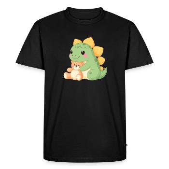 Petit dinosaure vert avec Teddy - Motif comique mignon - T-shirt Premium bio Homme - noir - Devant - Nico (187cm)
