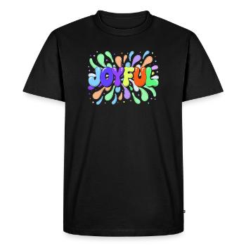 Joyeuse Typo éclaboussée multicolore - T-shirt Premium bio Homme - noir - Devant - Nico (187cm)