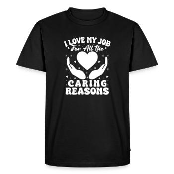 Citation d’assistant social : J’aime mon travail Raisons de s’attacher - T-shirt Premium bio Homme - noir - Devant - Nico (187cm)