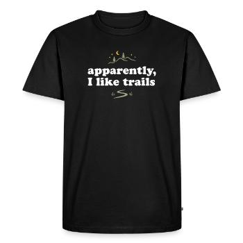 Randonnée. Apparemment, j’aime les sentiers - T-shirt Premium bio Homme - noir - Devant - Nico (187cm)