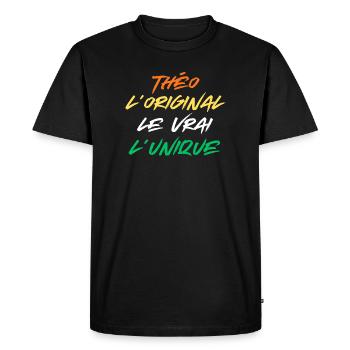 théo Homme L'original Le Vrai L'unique Prénom théo - T-shirt Premium bio Homme - noir - Devant - Nico (187cm)