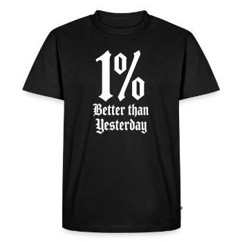 1 % de mieux qu’hier - T-shirt Premium bio Homme - noir - Devant - Nico (187cm)