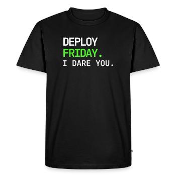 Déployer vendredi – Je vous mets au défi DevOps Design - T-shirt Premium bio Homme - noir - Devant - Nico (187cm)