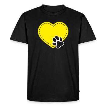 Cœur jaune personnalisable avec patte de chien - T-shirt Premium bio Homme - noir - Devant - Nico (187cm)
