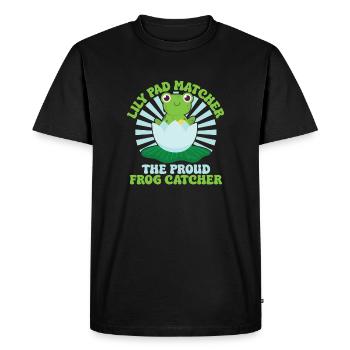 Attrape-grenouilles, Nénuphar, Pelouse, Grenouille attrapeuse, fière - T-shirt Premium bio Homme - noir - Devant - Nico (187cm)