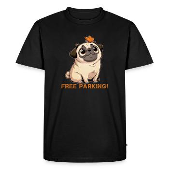 Funny Pug Free Parking - Men's Premium Organic T-Shirt - black - Front - Nico (187cm)