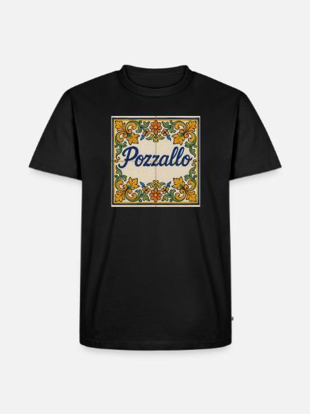Pozzallo Fliesenmuster mit Blumenranken - Männer Premium Bio T-Shirt - Schwarz