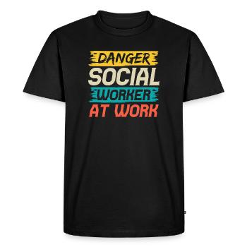 Social Worker Quote Danger Social Worker At Work - Men's Premium Organic T-Shirt - black - Front - Nico (187cm)