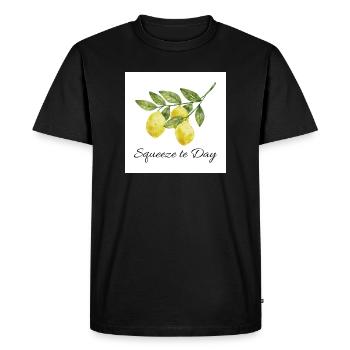Illustration aquarelle citron Squeeze the Day - T-shirt Premium bio Homme - noir - Devant - Nico (187cm)