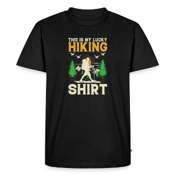 Voici mon t-shirt porte-bonheur de randonnée - Randonnée en plein air - T-shirt Premium bio Homme - noir - Devant - Nico (187cm)