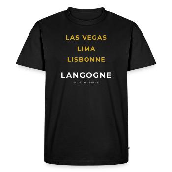 Langogne Lozère - Las Vegas - Lima - Lisbonne - T-shirt Premium bio Homme - noir - Devant - Nico (187cm)