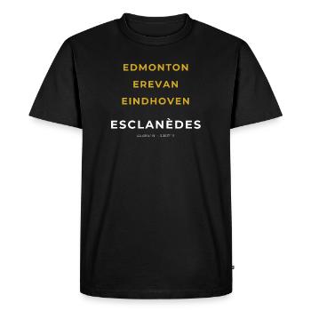 Esclanèdes Lozère - Edmonton - Erevan - Eindhoven - T-shirt Premium bio Homme - noir - Devant - Nico (187cm)