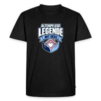 Altenpflege Legende mit Herz, Geschenk fuer Pflege - Men's Premium Organic T-Shirt - black - Front - Nico (187cm)