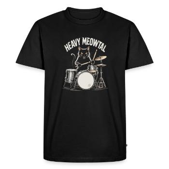 Heavy Meowtal Cat Drummer - Men's Premium Organic T-Shirt - black - Front - Nico (187cm)
