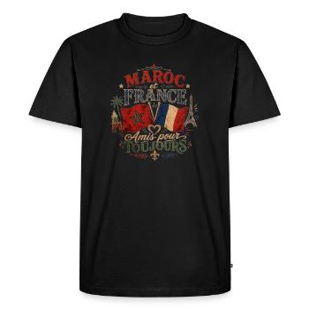 Maroc et France : Amis pour Toujours - T-shirt Premium bio Homme - noir - Devant - Nico (187cm)