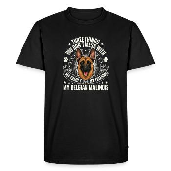 Avertissement malinois belge Family Freedom - T-shirt Premium bio Homme - noir - Devant - Nico (187cm)