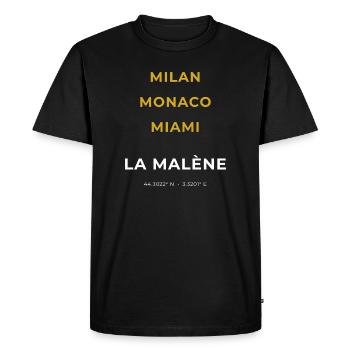 La Malène Lozère - Miami - Monaco - Milan - T-shirt Premium bio Homme - noir - Devant - Nico (187cm)