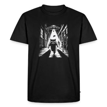 UFO raccoon Guardians Rocket in street light - Men's Premium Organic T-Shirt - black - Front - Nico (187cm)