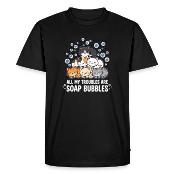 Tous mes soucis sont des bulles de savon - T-shirt Premium bio Homme - noir - Devant - Nico (187cm)