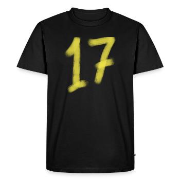 17th Birthday Yellow Brush Font - Men's Premium Organic T-Shirt - black - Front - Nico (187cm)