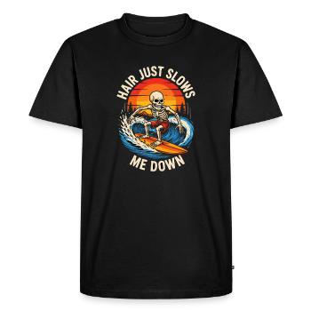 Les cheveux me ralentissent juste Squelette Surfeur chauve - T-shirt Premium bio Homme - noir - Devant - Nico (187cm)