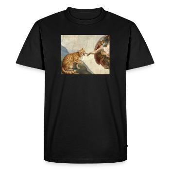 Cat Slaps God's Hand Funny Cats Meme - Men's Premium Organic T-Shirt - black - Front - Nico (187cm)