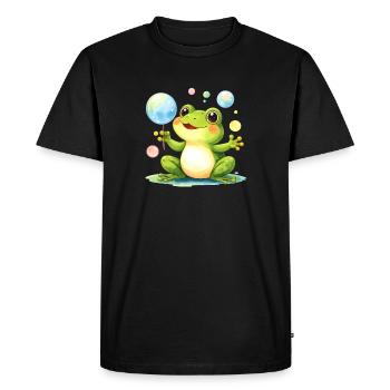 Green Kawaii Frog with Soap Bubbles – Cute - Men's Premium Organic T-Shirt - black - Front - Nico (187cm)