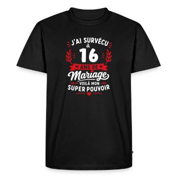 Survivante des 16 ans de mariage - T-shirt Premium bio Homme - noir - Devant - Nico (187cm)